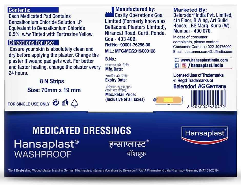 Hansaplast Washproof Medicated Band Aid 8