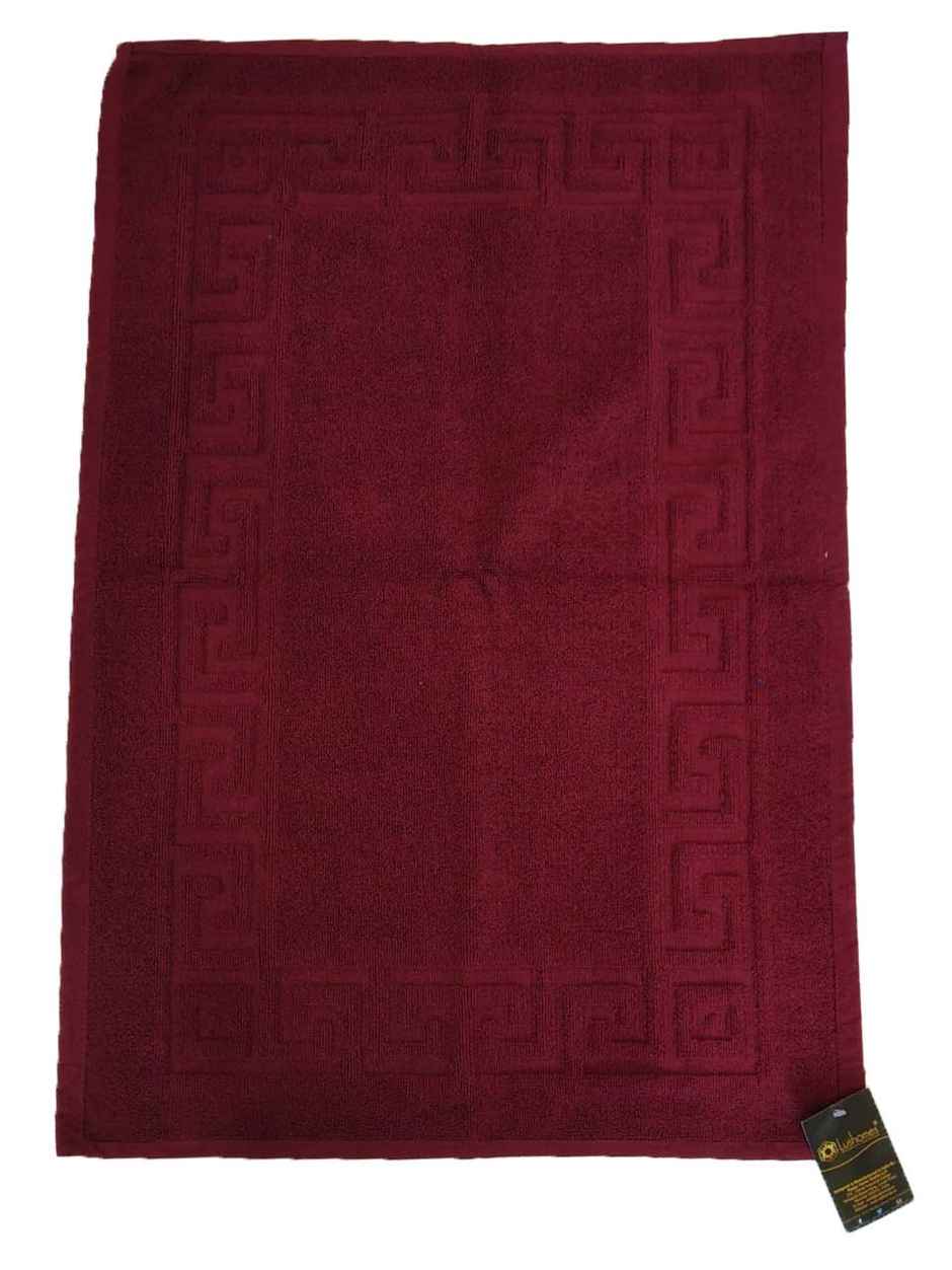 Lushomes Bathroom Mat - Maroon | Soft Terry Cotton | Greek Border | 50 x 77 cm