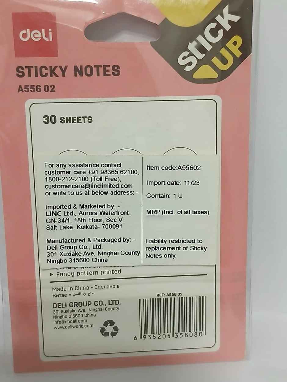 Deli EA55602 Sticky Notes, 30 Sheets, 80 gsm, 76 X 76 mm, Assorted