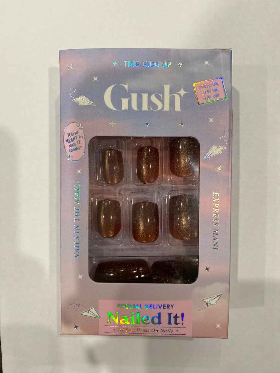 Gush Beauty Nailed It | Reusable Luxury Press On Nails With Application Kit - Cherry Cola Cat Eye