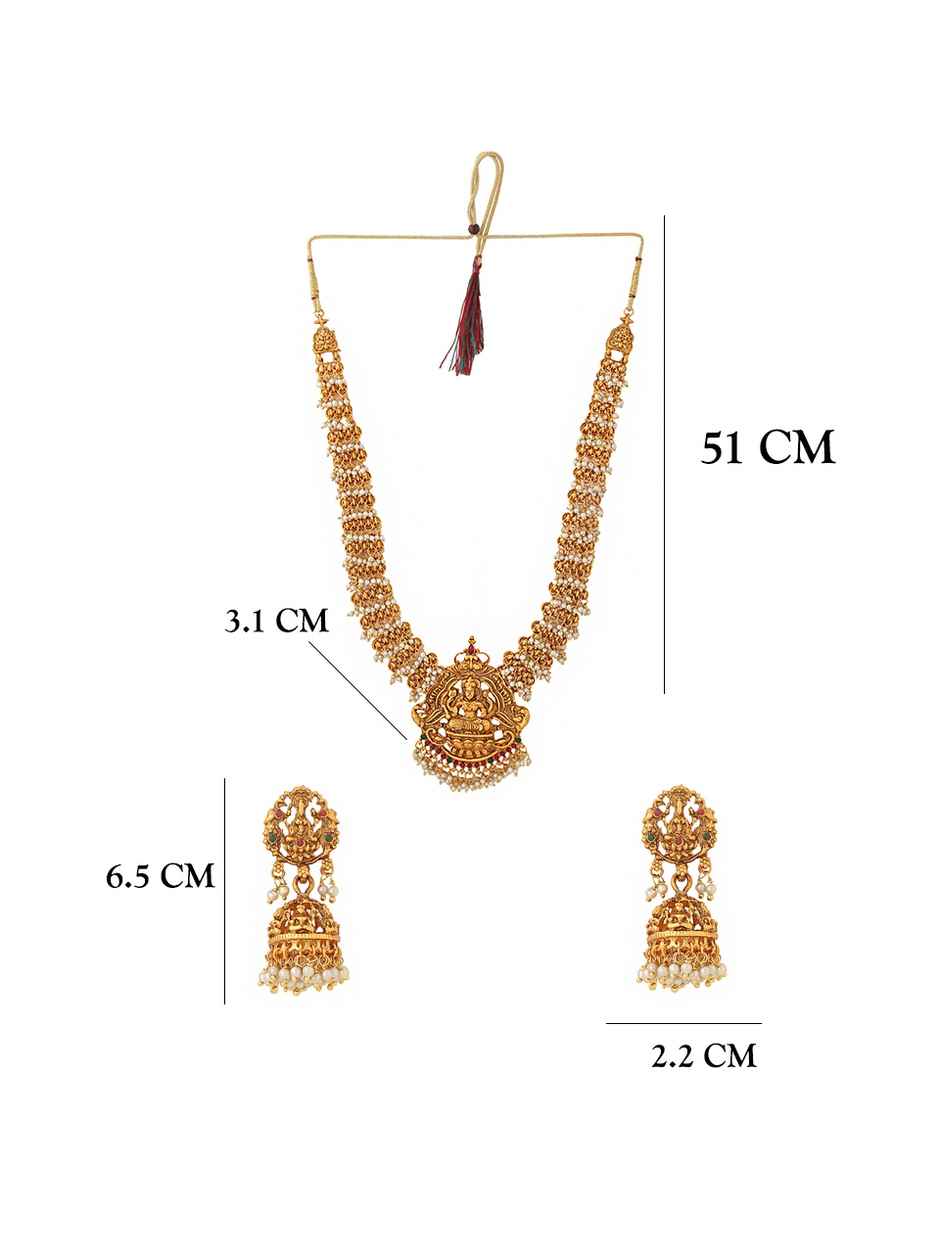 Yellow Chimes Women's Temple Choker Necklace Set | Gold Plated Hanging Pearls