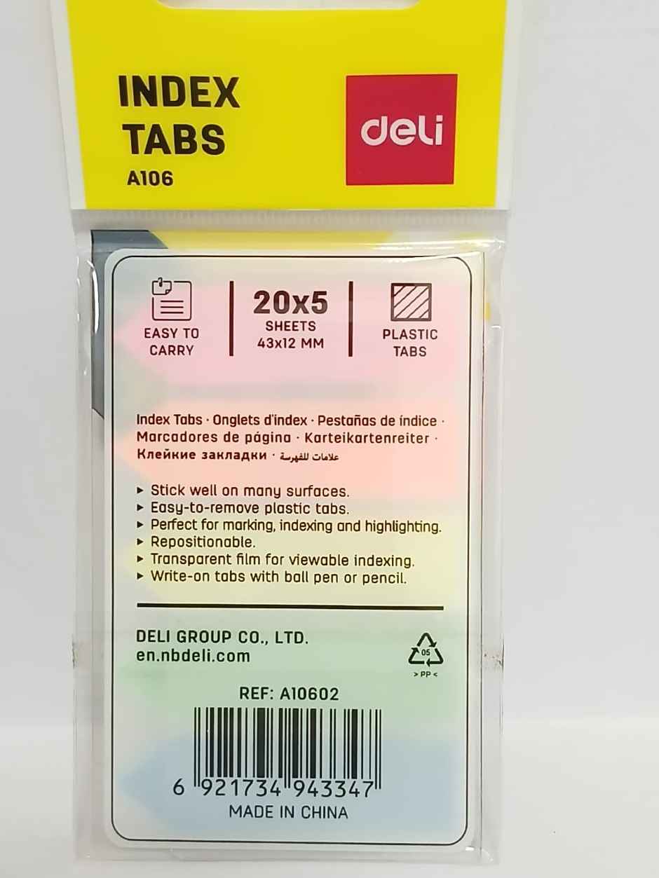 Deli EA10602 Film Index Tabs, 20 Sheets X 5 Colours