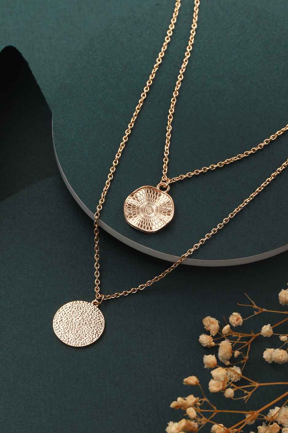 Priyaasi Round Textured Dual-Layered Gold-Plated Necklace