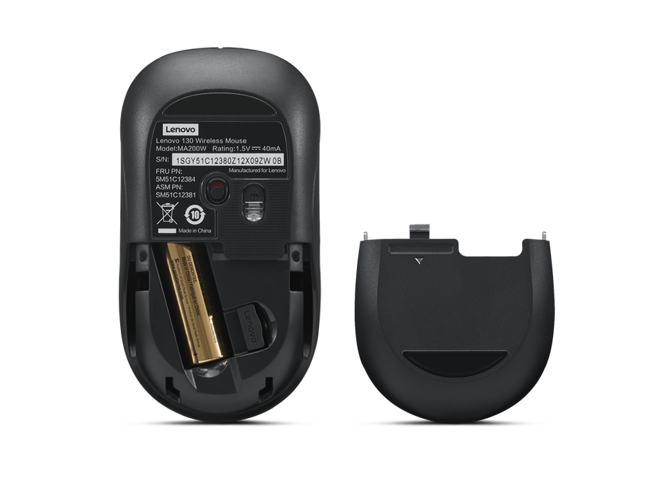 Lenovo 130 Wireless Compact Mouse, 1K DPI Optical sensor, 2.4GHz Wireless NanoUSB, 10m range, 3button(left,right,scroll) upto 3M left/right clicks, 10 month battery, Ambidextrous, Ergonomic GY51C12380