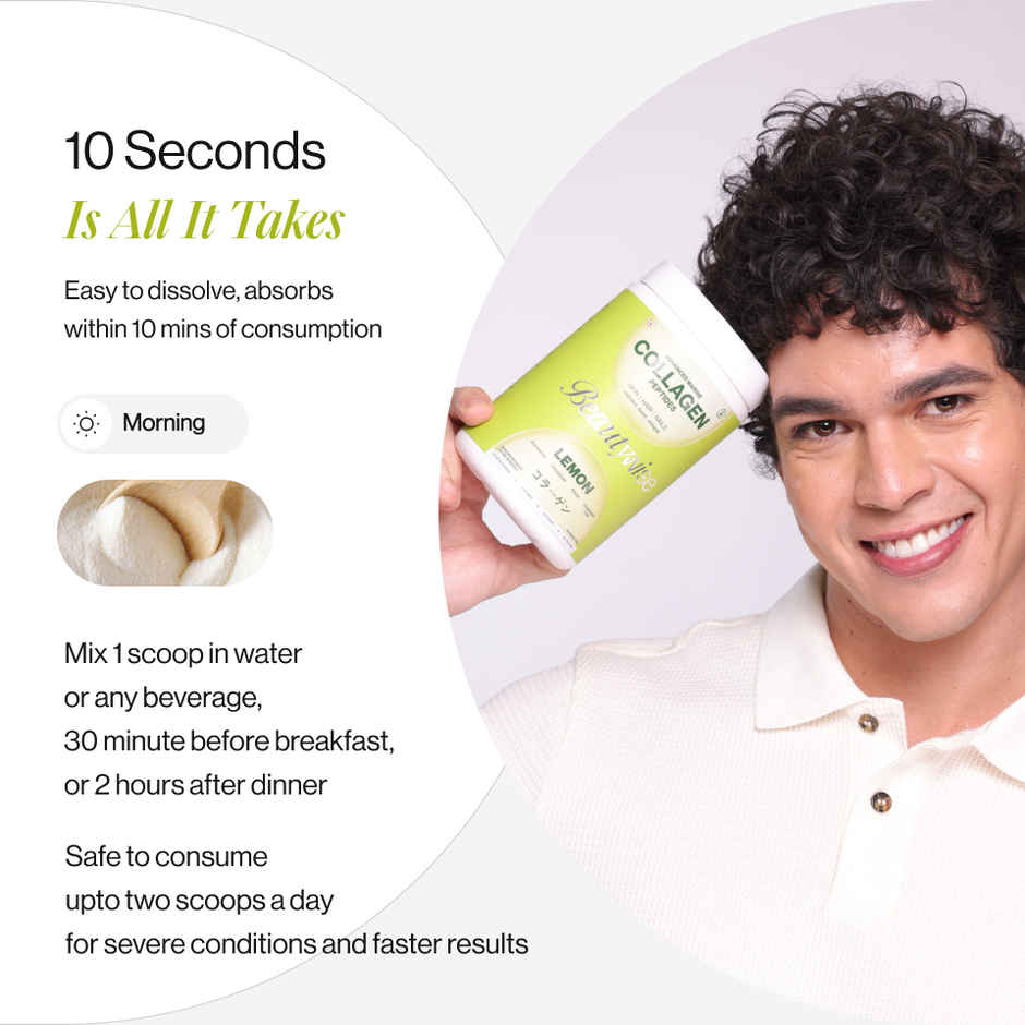 Beautywise Japnesses Marine Collagen Peptides With Hyaluronic Acid, Glutathione & Biotin Supplements for Women & Men ( Lemon)