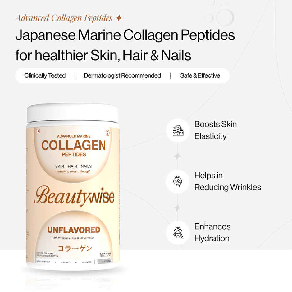 Beautywise Japnesses Marine Collagen Peptides With Hyaluronic Acid, Glutathione & Biotin Supplements for Women & Men (Unflovoured)