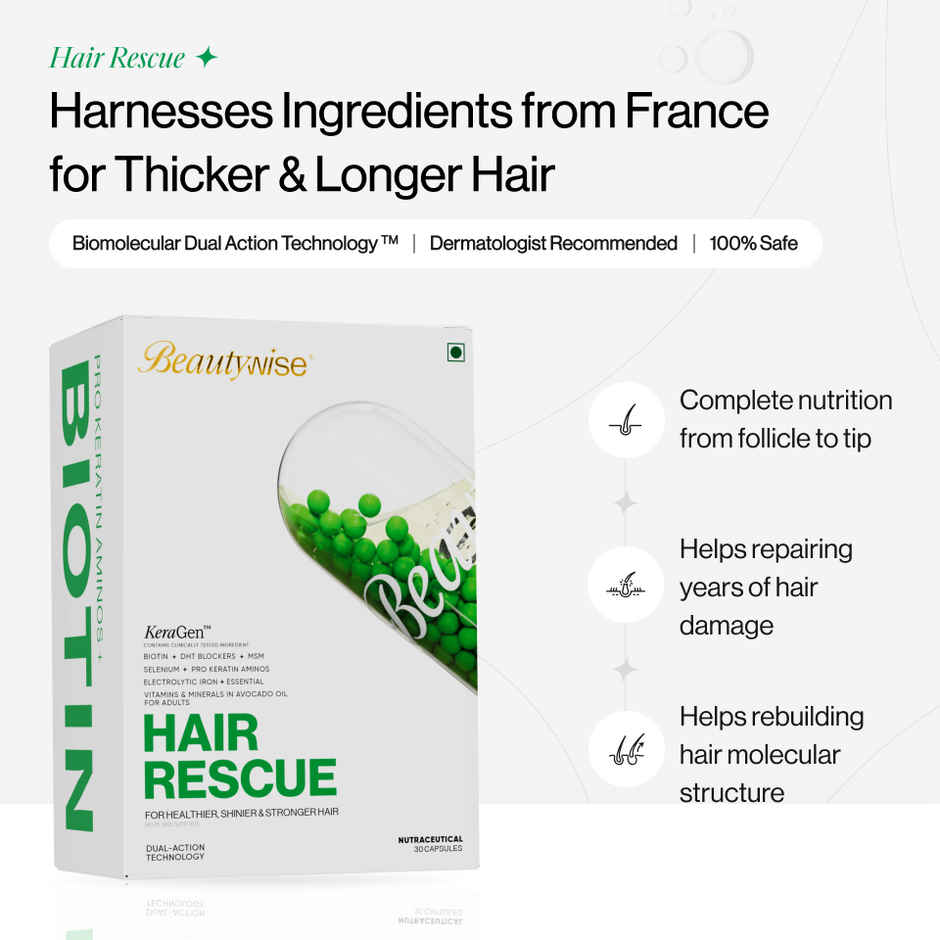 Beautywise Dual Action Hair Rescue Biotin, Keratin & DHT Blocker for Hairfall Control & Growth