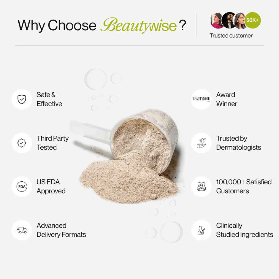 Beautywise Japnesses Marine Collagen Peptides With Hyaluronic Acid, Glutathione & Biotin Supplements for Women & Men ( Lemon)