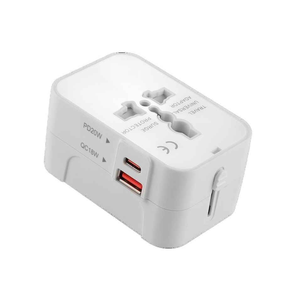 Basics IND Universal Travel Adapter with Type C & USB, 3 IN 1 Universal Adapter Plug White