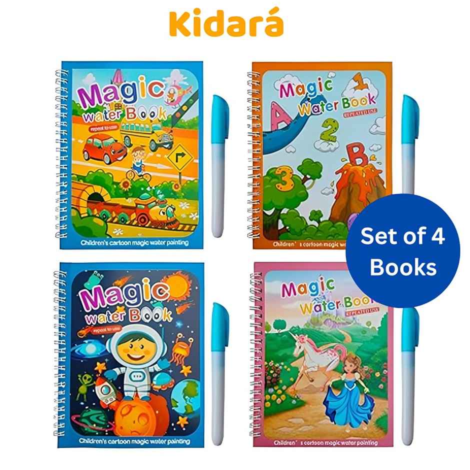 Kidara Magic Water Coloring 4 Books Set New Design | Mess-Free Art - Age 3+ | Educational Gift
