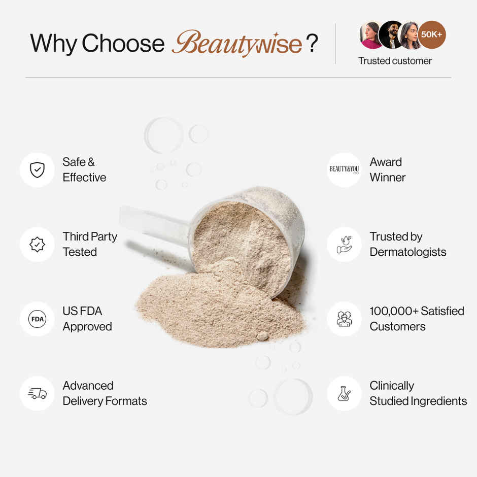Beautywise Japnesses Marine Collagen Peptides With Hyaluronic Acid, Glutathione & Biotin Supplements for Women & Men (Unflovoured)