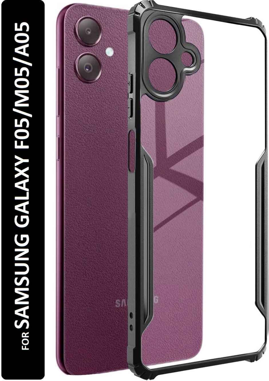 Kwine Case Samsung Galaxy F05 / M05 / A05 Back Cover - Black Bordered Transparent Case