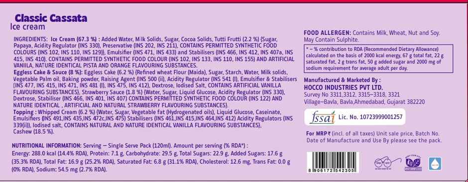 Hocco Classic Cassata Ice Cream
