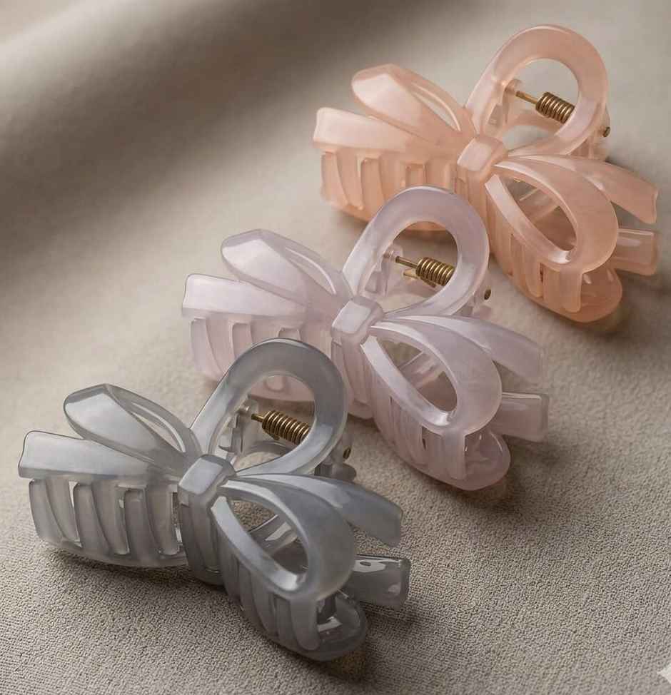 The Opal Factory Hair Accessories | Bow Claw Clip | Pack of 3 | Peach, Mauve, Grey