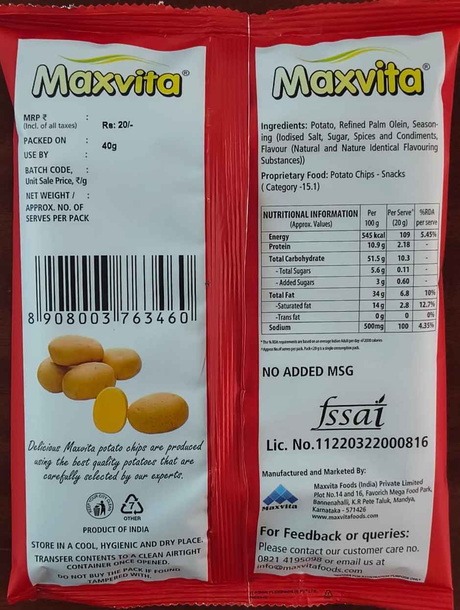 Maxvita Potato Chips Family Packs Tomato Ketchup