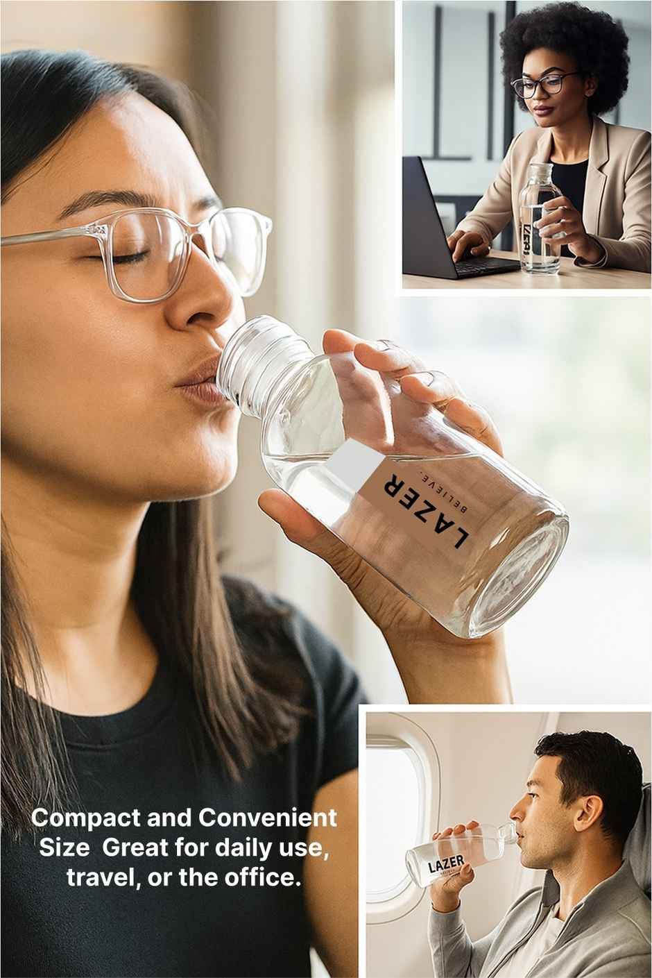 Lazer Pure Borosilicate Glass Water Bottle | BPA-Free, Eco-Friendly | Durable & Leak-Proof - 300 ml