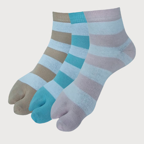 Allen Solly Women's Cotton Quarter Crew Color Block Pattern Socks - Skin, Sky Blue, Pink