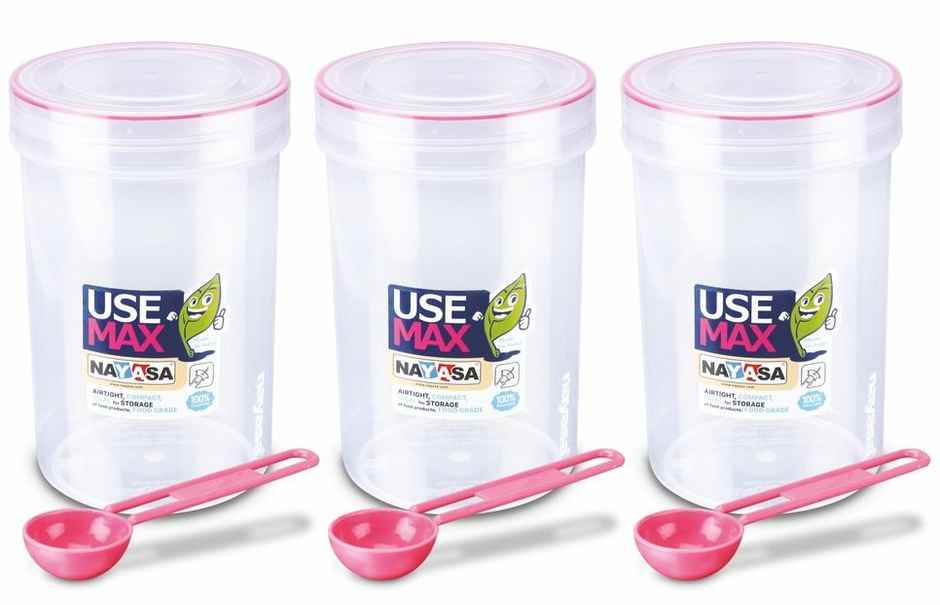 Nayasa Use Max Glaze BPA Free Food Grade Airtight Kitchen Storage Stackable Containers | White & Pink - 1.5 L
