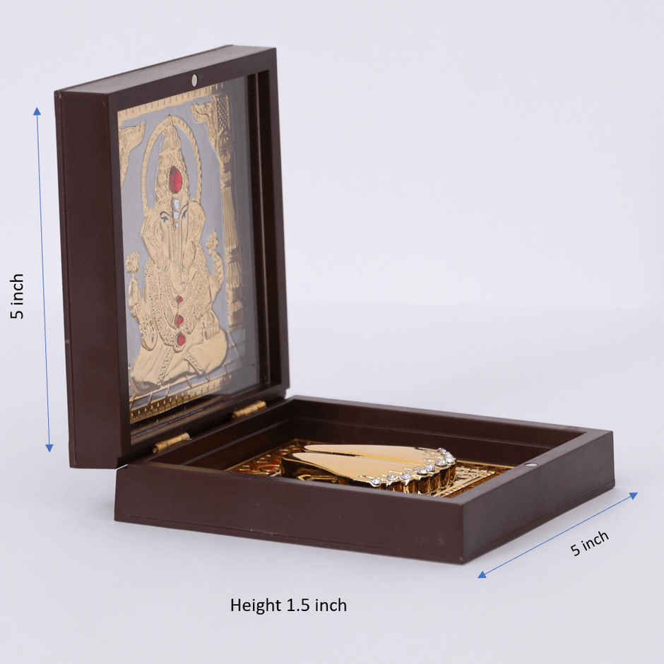 House of Wemy Golden Lord Ganesha - Charan Paduka Brown Box | Medium