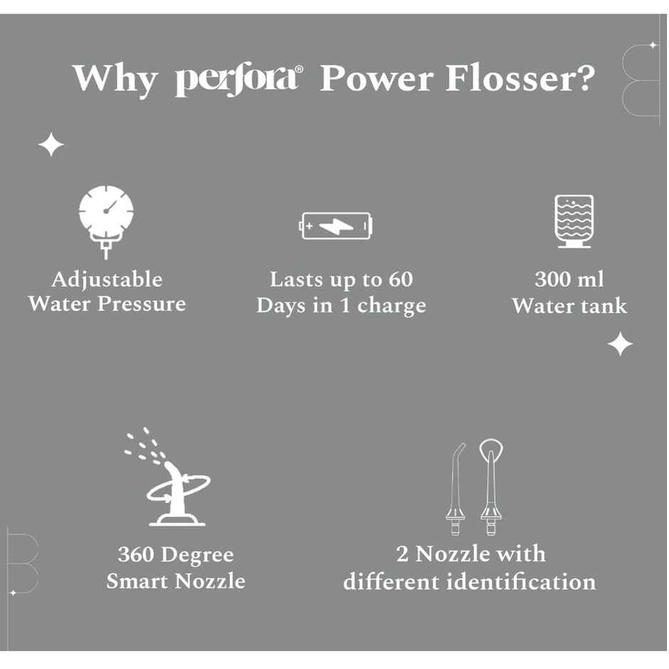 Perfora Power Dental Flosser - 3 Modes & 2 Nozzles