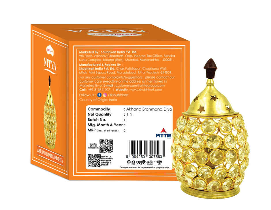 Nitya Brass Akhand Brahmand Crystal Diya | Multicolour | Traditional | Akhand Diya | Shubhkart