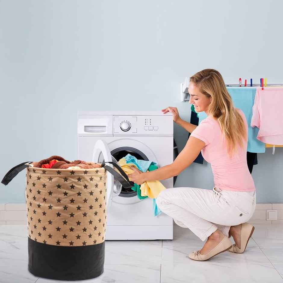 Perpetual 45L Waterproof Laundry Basket | Foldable Storage Bag with Handle (BrownStar)