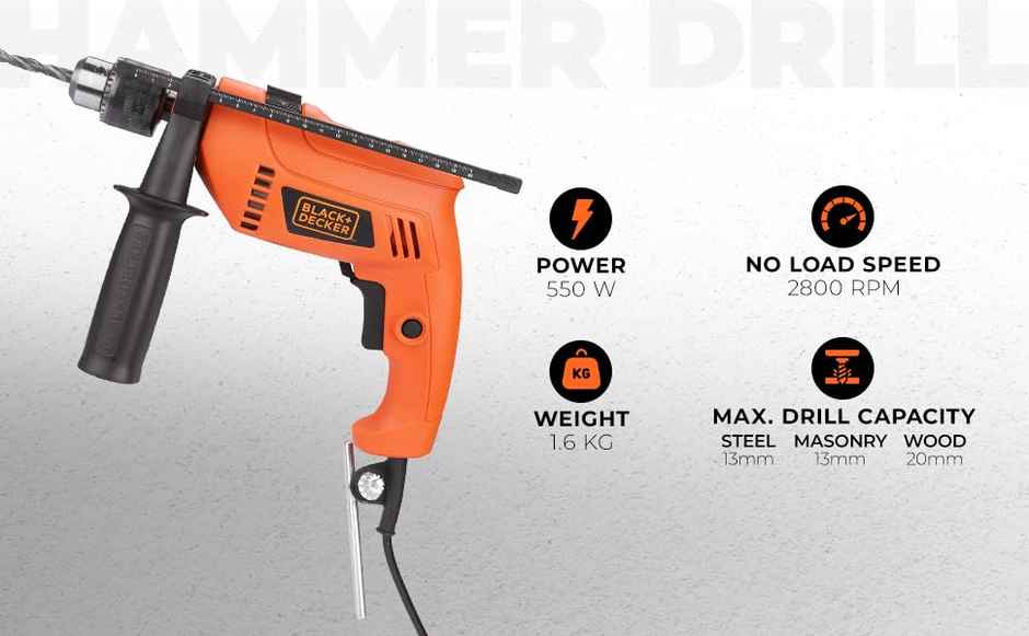BLACK+DECKER HD555K50-IN 550W 13mm Variable Speed Reversible Impact Drill Kit, 50 Accessories Kitbox