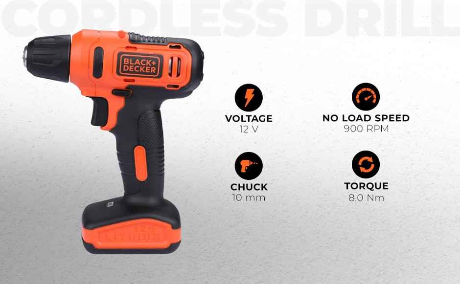 BLACK+DECKER LD12SP-IN 12V 10mm Li-ion Cordless Variable Speed Reversible Drill Machine Driver