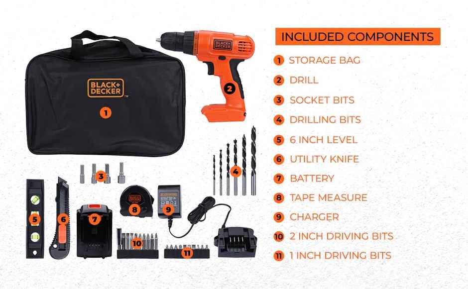 BLACK+DECKER BDCD120VA-IN 20V Li ion Cordless MAX Drill & Home Tool Kit, 10mm Chuck Size, 34 Pieces