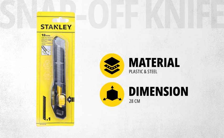STANLEY STHT10323-800 18mm Plastic Slide Lock Snap-Off Knife for Home & Professional Use, Yellow