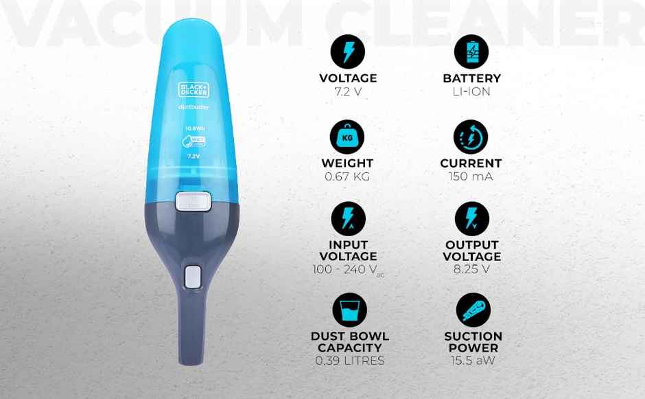 BLACK+DECKER WDC215WA-QW 7.2 V 10.8W Wet and Dry Cordless Dustbuster, Handheld Vacuum Cleaner