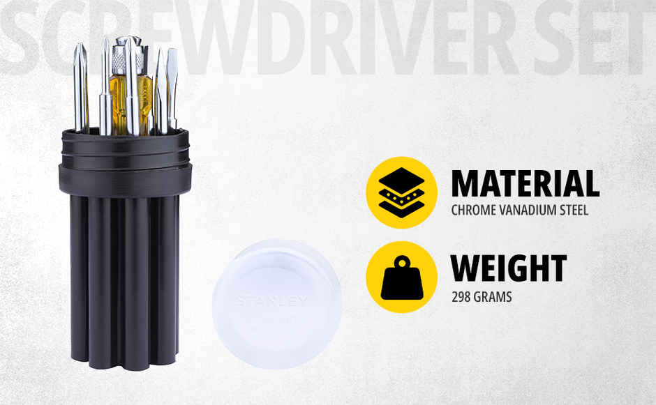 STANLEY STHT60573-8B 8 Pcs Screwdriver Set - Yellow & Black, Comes With a Case