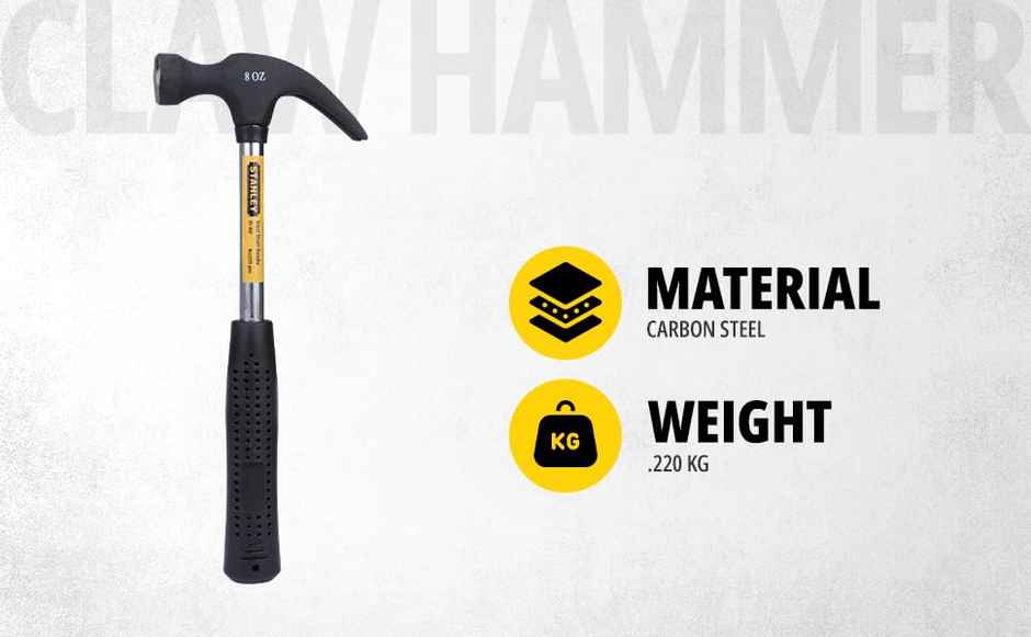 STANLEY 51-152 Claw Hammer With Steel Shaft For DIY, Mechanic, Industrial & Professional Use, 220g