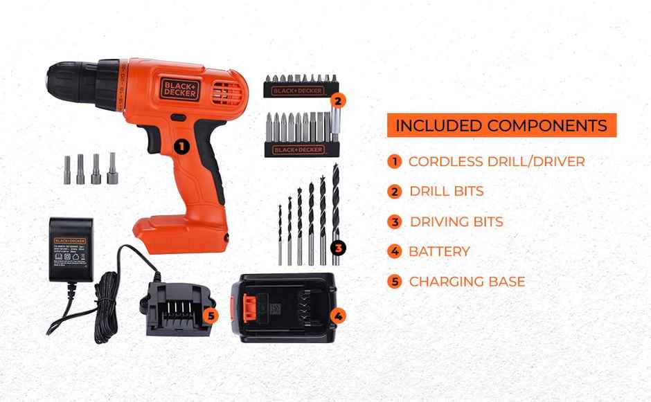 BLACK+DECKER LD120VA-IN 20V MAX POWERCONNECT Li-ion Cordless Drill/Driver + 30 Pc Kit Set, 750 RPM