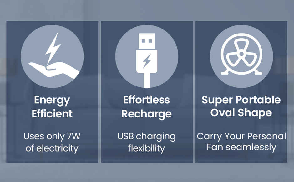 Bajaj Pygmy Mini Fan 110MM | USB Charging | Multi-Clip Function | Rechargeable | 4-Hr Back-up, Blue