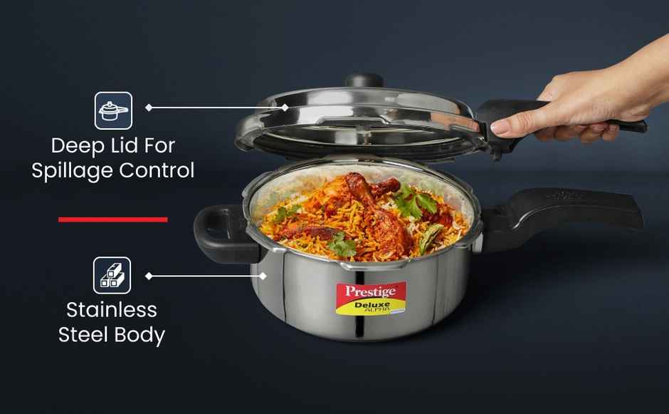 Prestige Deluxe Alpha Svachh Stainless Steel Spillage Control Pressure Cooker, 3 L (Silver)