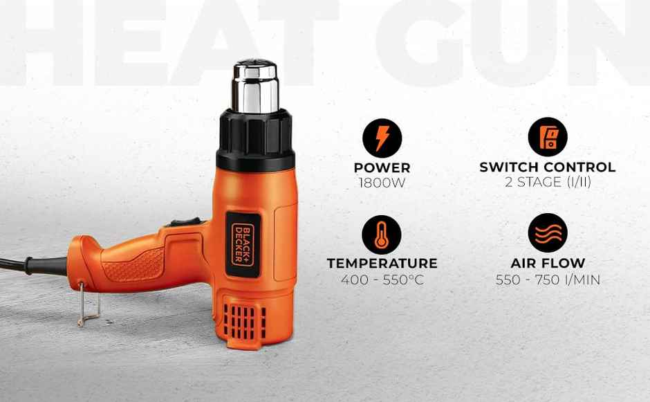 BLACK+DECKER KX1800-B1 230V 1800W Dual Temperature High Speed Corded Heat Gun, Pistol Grip
