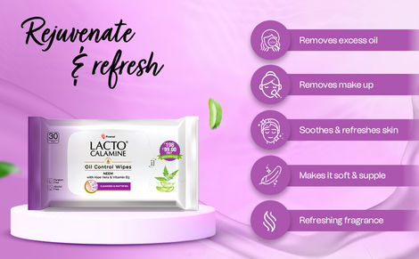 Lacto Calamine Oil Control Wipes With Neem Vitamin B3 | 30 Pulls Per Pacl