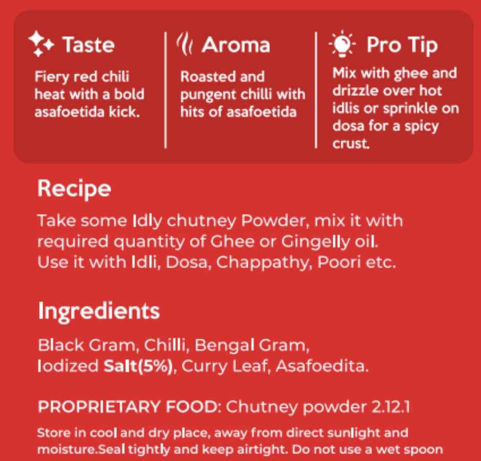 BVeg Podi Delights Hot 'n' Spicy Idly Chutney Powder