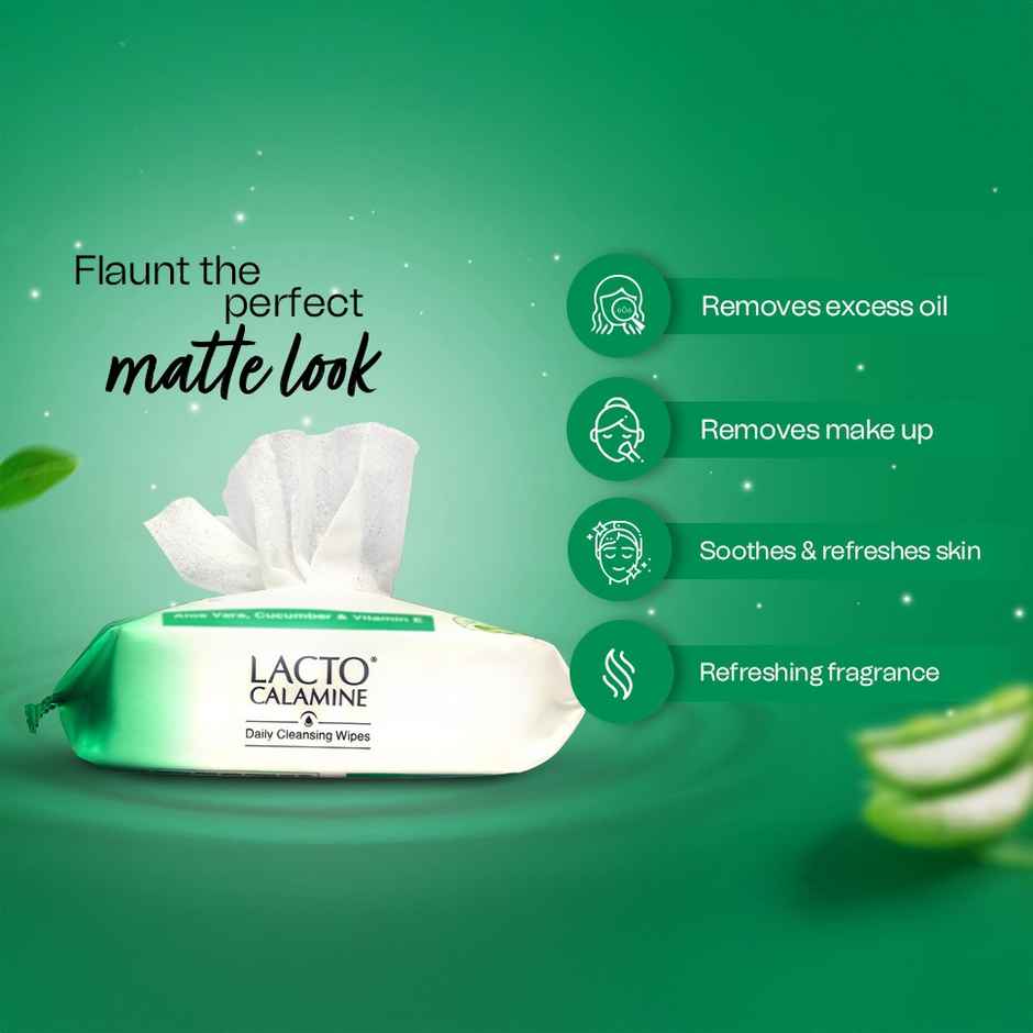 Lacto Calamine Makeup Remover Wipes With Aloe Vera, Cucumber And Vitamin E