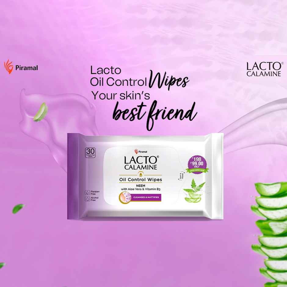 Lacto Calamine Oil Control Wipes With Neem Vitamin B3 | 30 Pulls Per Pacl