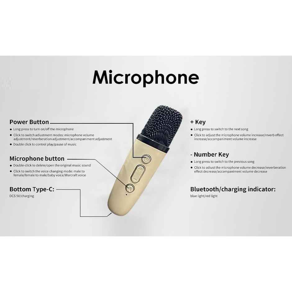 Fablue Mini Karaoke Speaker with Mic Wireless Portable Bluetooth Speaker For Kids - Beige Color