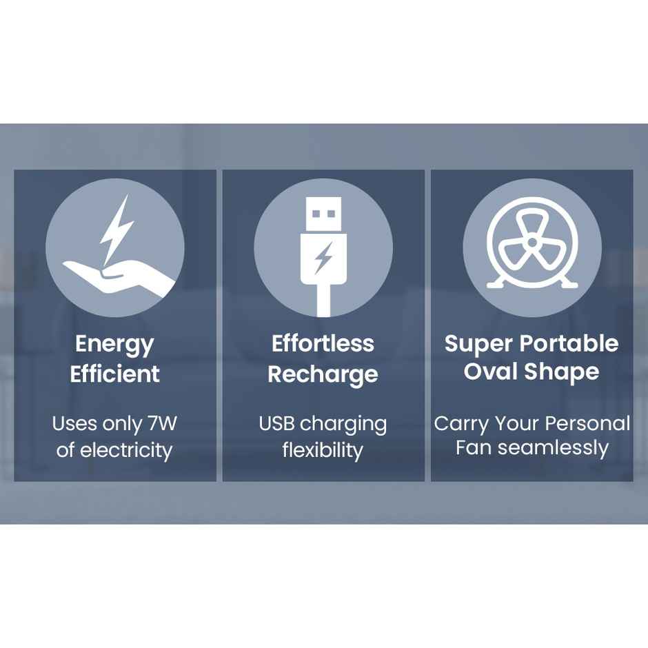 Bajaj Pygmy Mini Fan 110MM | USB Charging | Multi-Clip Function | Rechargeable | 4-Hr Back-up, Blue