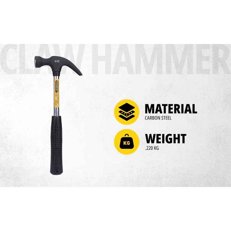 STANLEY 51-152 Claw Hammer With Steel Shaft For DIY, Mechanic, Industrial & Professional Use, 220g