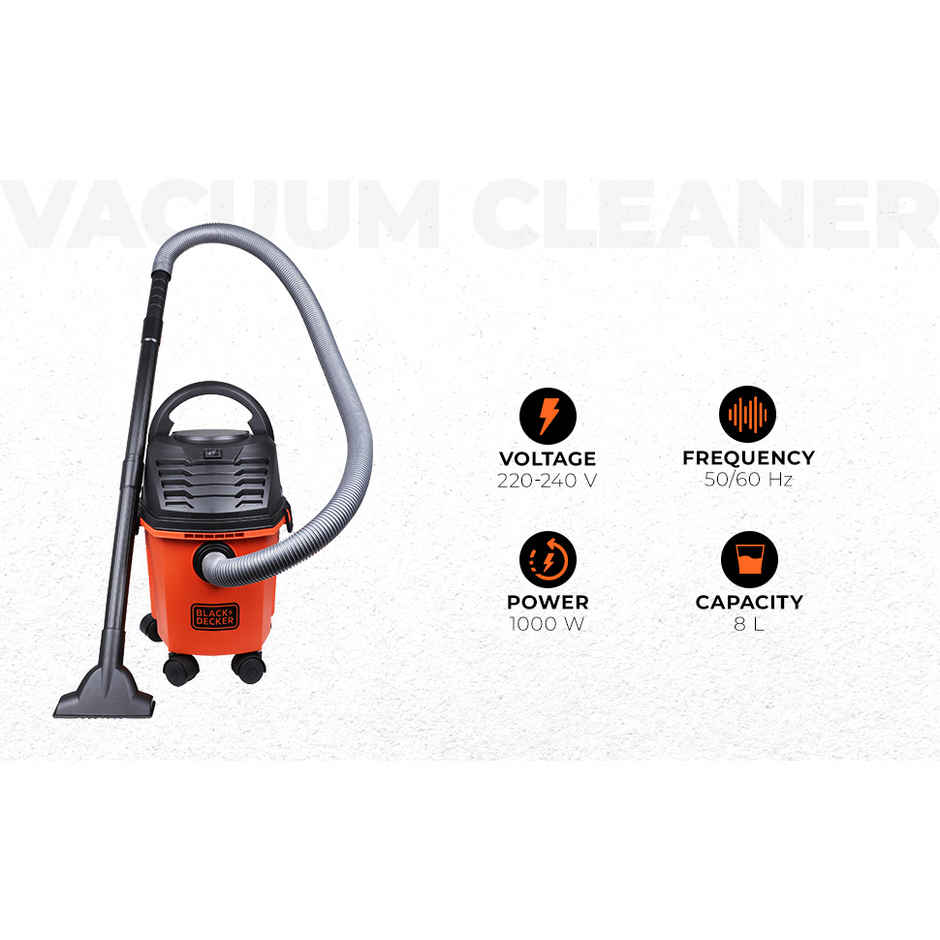 BLACK+DECKER BDWD08-B1 220V 1000 W Wet and Dry Vacuum Cleaner with Cannister Body, 8L Capacity