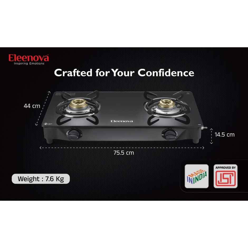 Eleenova Freedom Glasstop Gas Stove With 2 Brass Burners