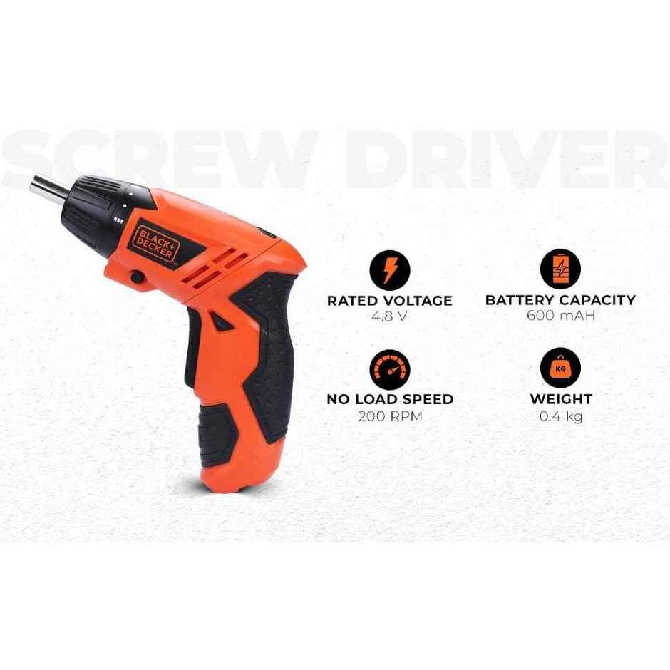 BLACK+DECKER KC4815 4.8V 200 RPM Cordless Screwdriver Set with LED Worklight, 15-Pc. Screw Bits Set