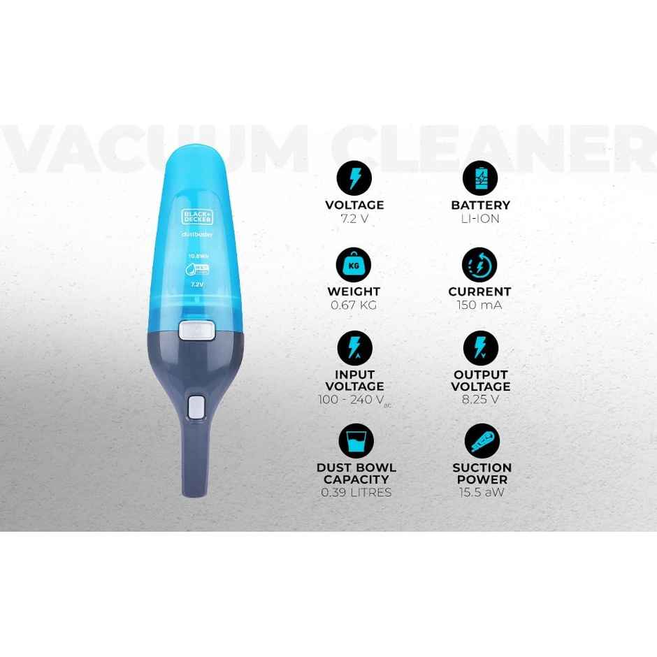BLACK+DECKER WDC215WA-IN 7.2 V 10.8 W Wet and Dry Cordless Dustbuster, Handheld Vacuum Cleaner