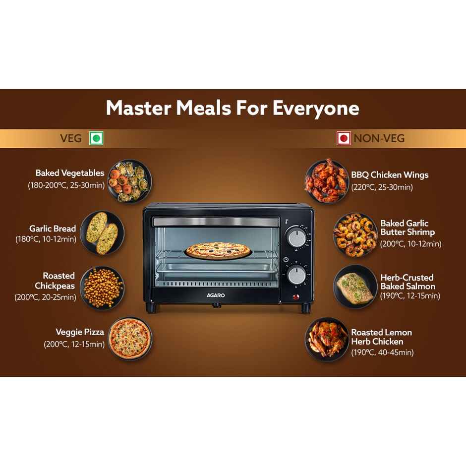 Agaro Marvel 9L Oven Toaster Griller, Cake Baking, Grilling, Toasting, Otg, 800W