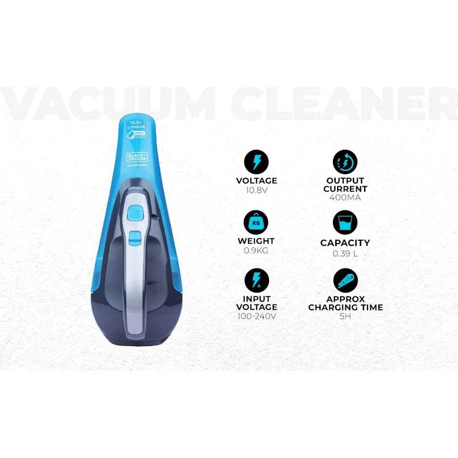 BLACK+DECKER WDA320B-B1 10.8V 2.0Ah Cordless Wet & Dry Handheld Vacuum Cleaner, 440 ml Bowl Capacity